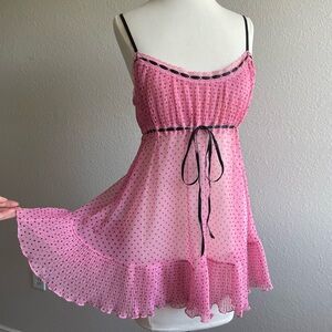 Victoria's Secret Babydoll Pink and Black Polka Dot Chemise